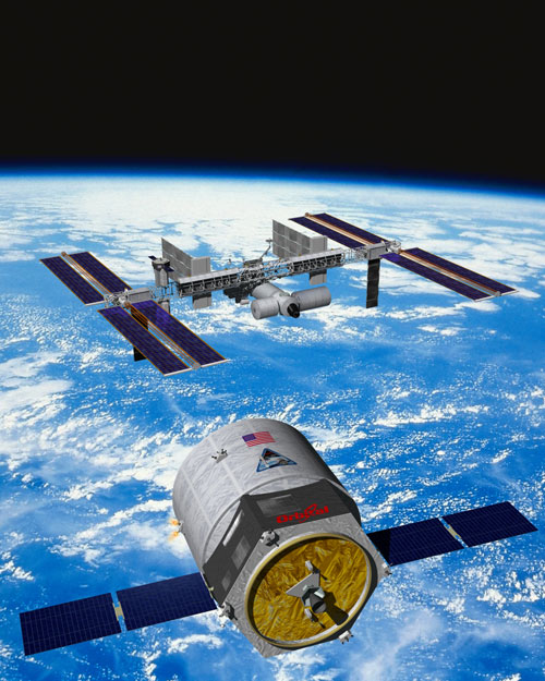 Artistbild ver Cygnus nr farkosten nrmar sig ISS.