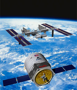 Artistbild av Orbitals Cygnuskapsel.  