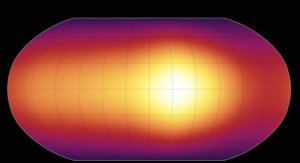 Temperaturkarta &ouml;ver HD 189733b visar p&aring; temperaturskillnaderna p&aring; planeten och en stor fl&auml;ck, liknande Jupiters r&ouml;da fl&auml;ck.
