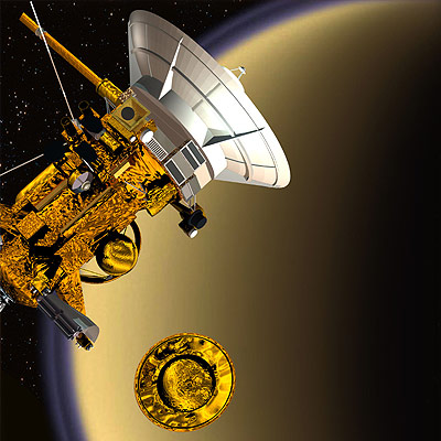 Artistbild över Cassini och Huygens.