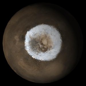 Mars sydpol fotograferad av Mars Global Surveyor.