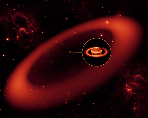 Artistbild ver Saturnus nyupptckta ring.